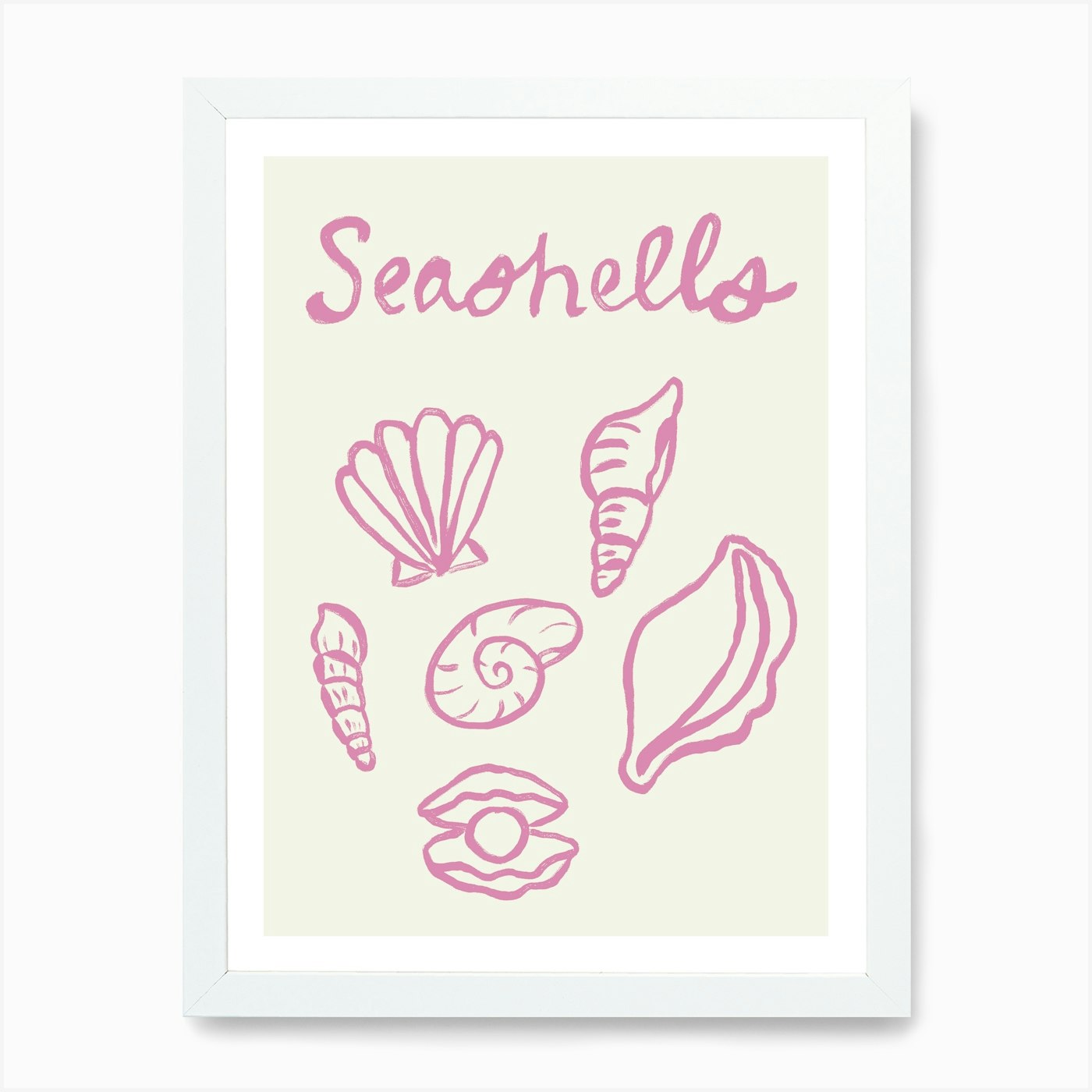 Seashell Doodles, Seashell Line Art Framed Wall Art Poster Canvas Print Picture - Picture 3 of 4