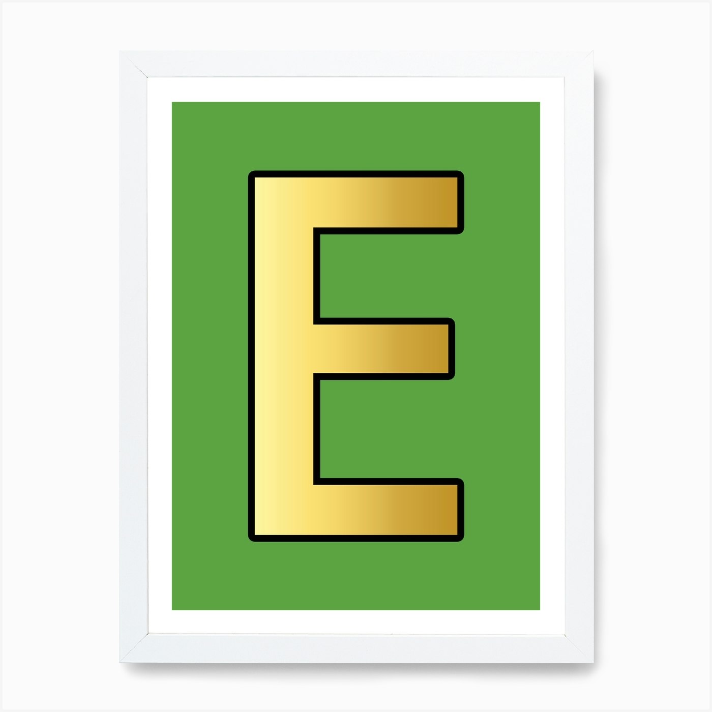 letter e gold alphabet green art print by mambo fy