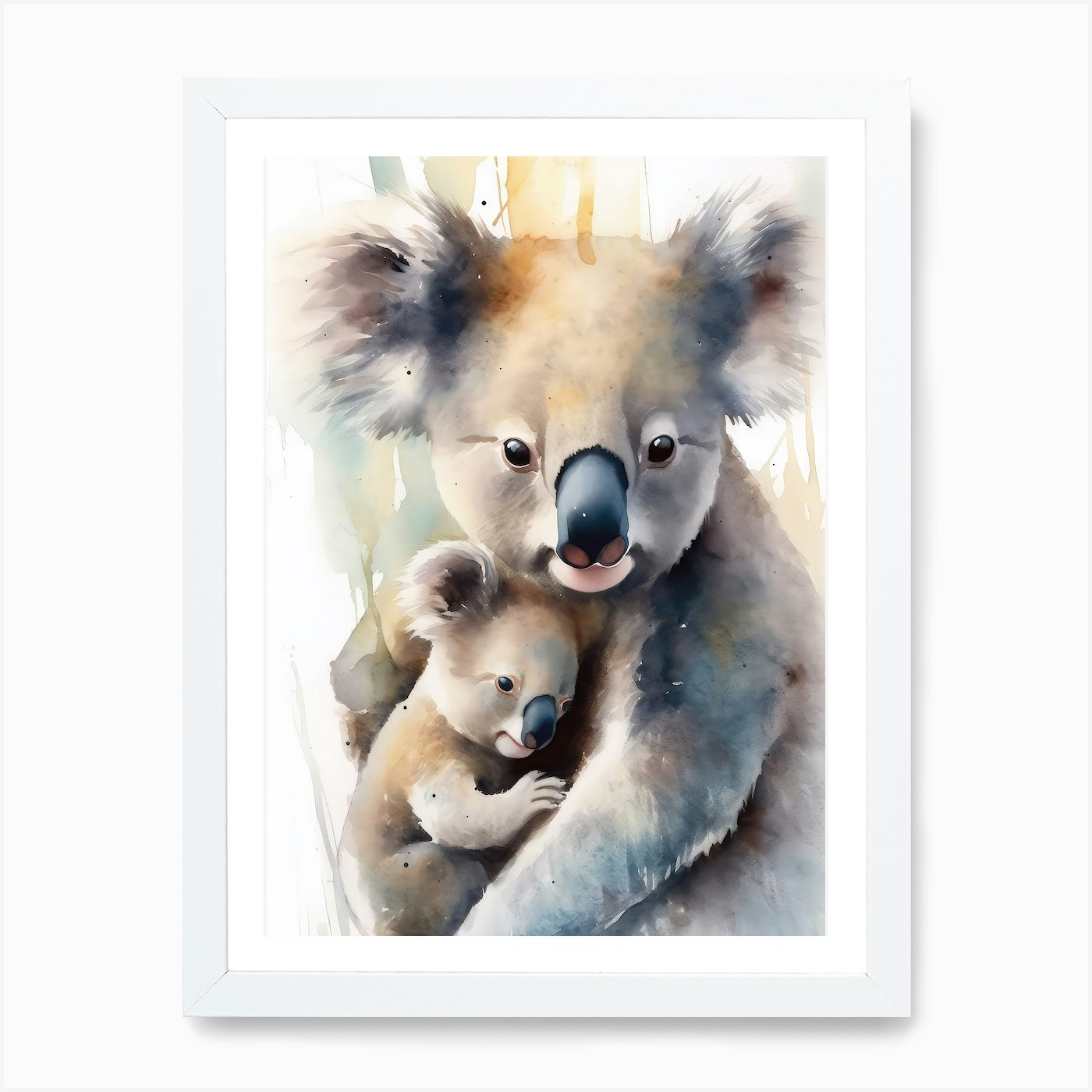 Baby Koala With Mom Watercolor Art Print by RosalisArt - Fy