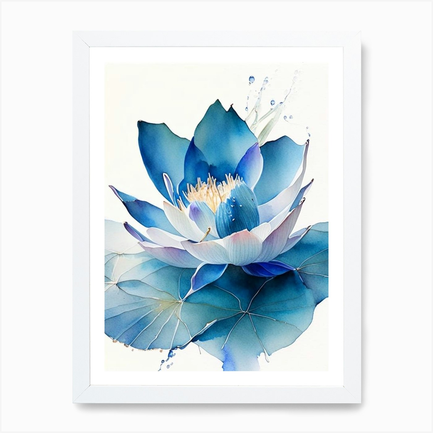 Blue Lotus Watercolour 3 Art Print by The Artsy Florist - Fy