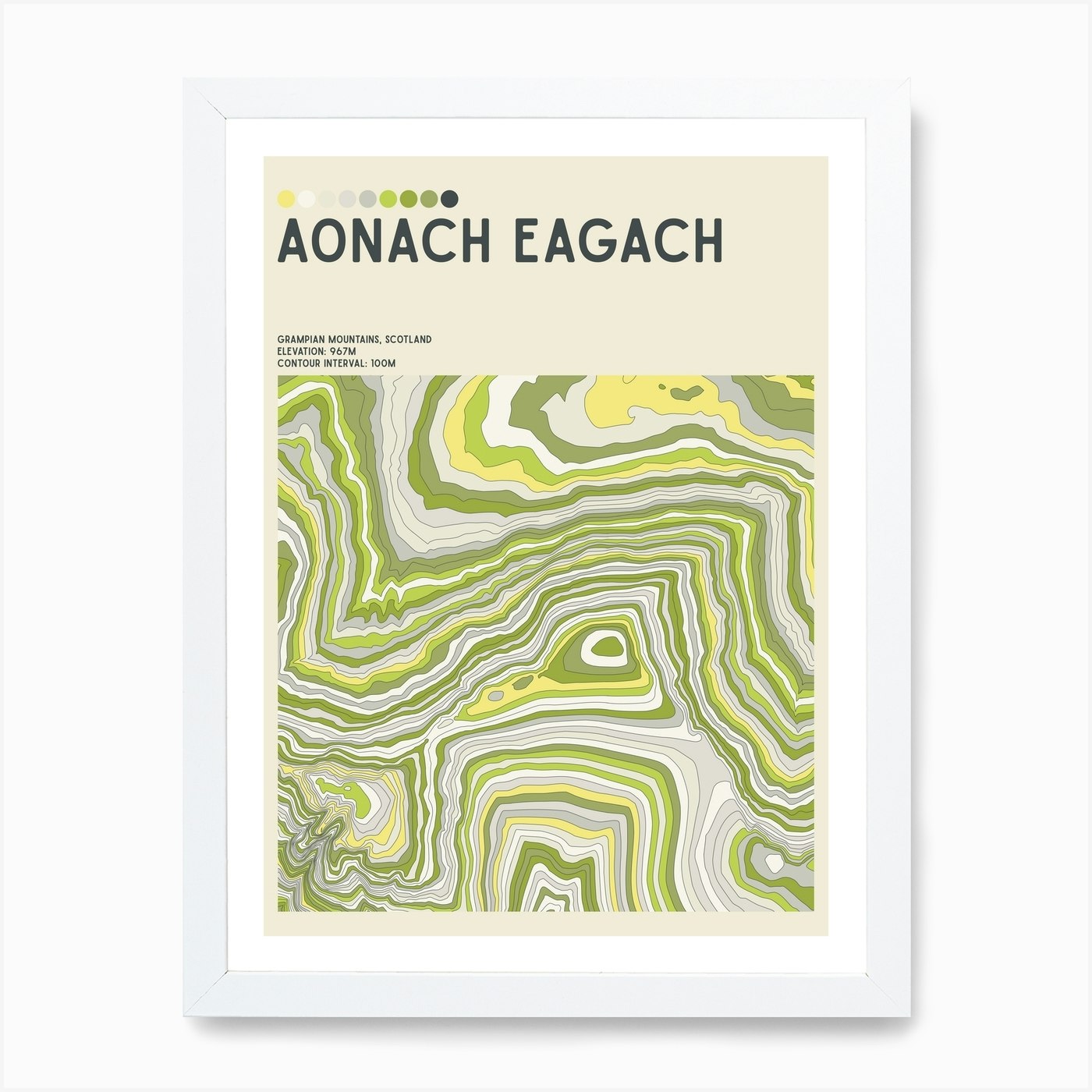 Aonach Eagach Scotland Topographic Contour Map Art Print