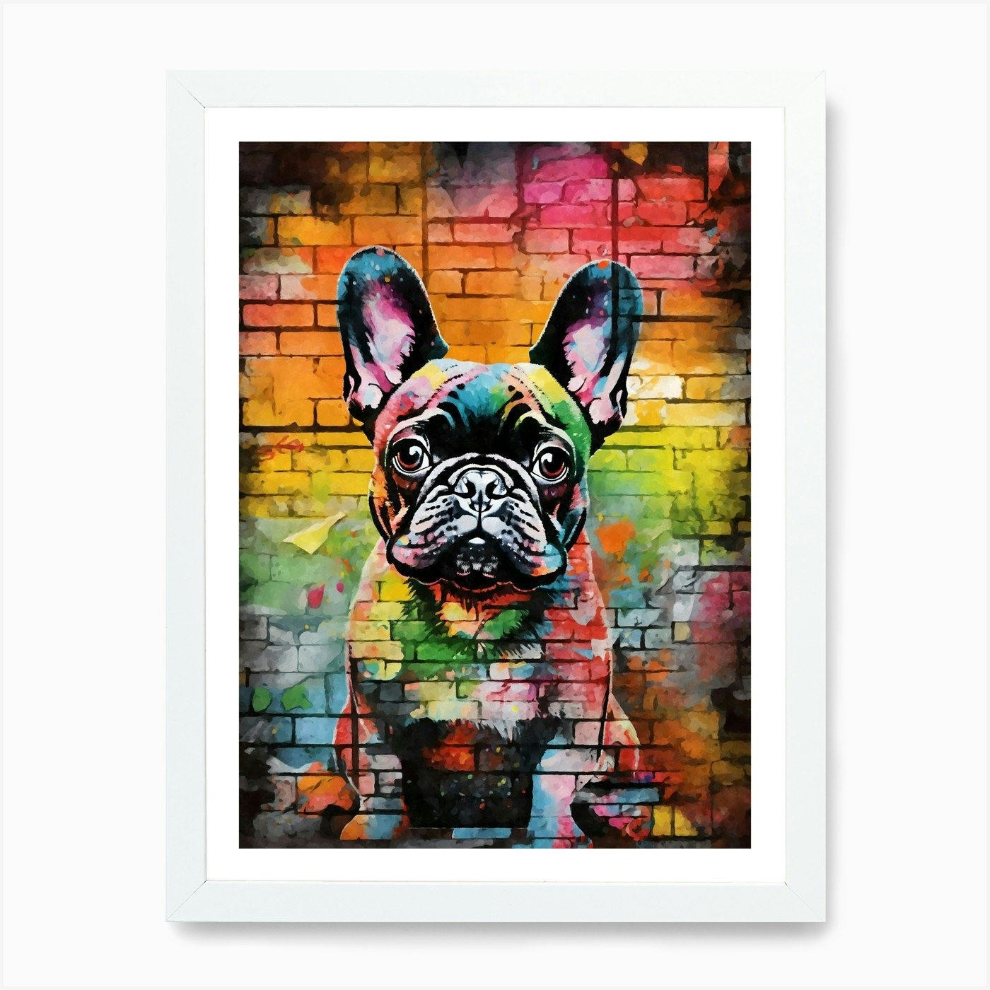 Aesthetic French Bulldog Dog Puppy Brick Wall Graffiti Artwork Art Print