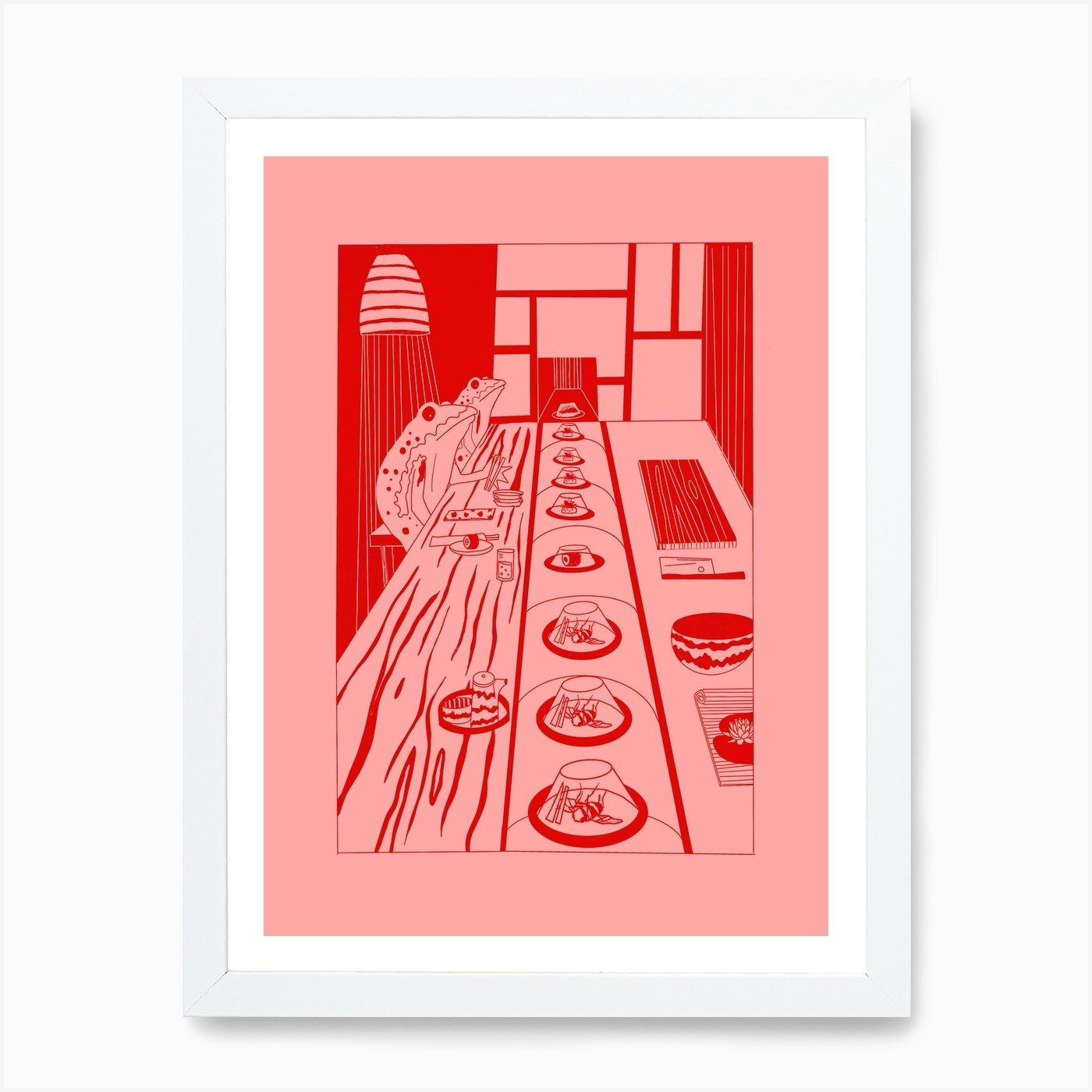 Sushi Frog Pink Red Art Print by Yeyejess Studio - Fy