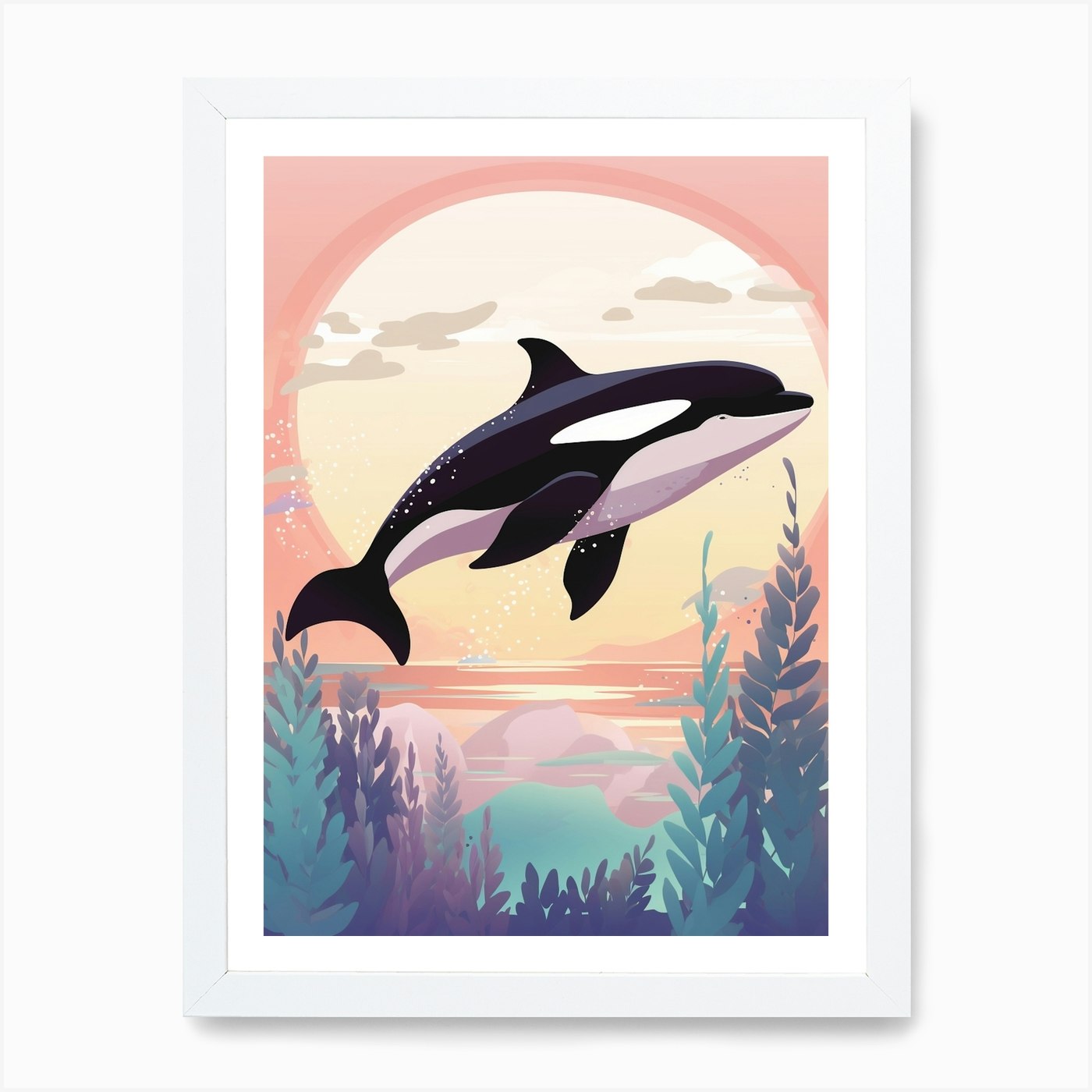 Orca whale in martini glass watercolor - Orca Whale In Martini Glass  Watercolor - Sticker