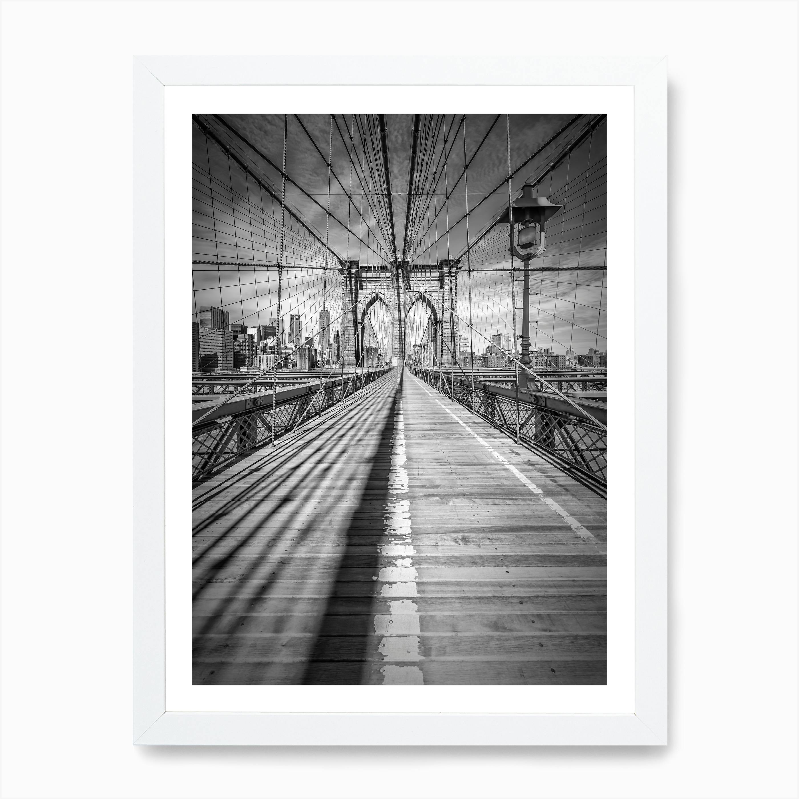 NEWYORK BROOKLYN BRIDGE IN B/&W PICTURE PRINT ON WOOD FRAMED CANVAS WALL ART