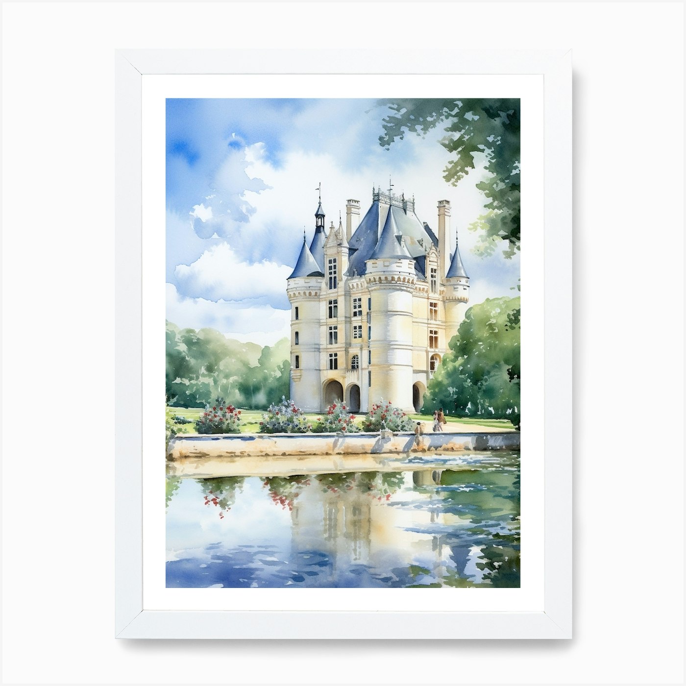 Poster château Disney 20,3 x 25,4 cm P02 Illustration aquarelle