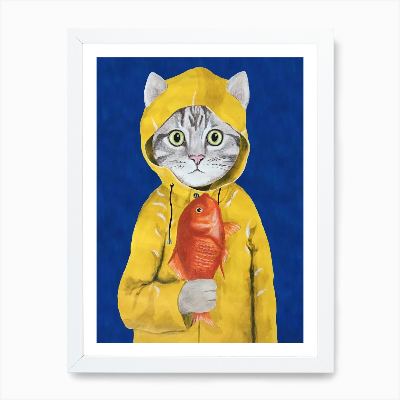 Cat With Fish Art Print By Coco Deparis Fy