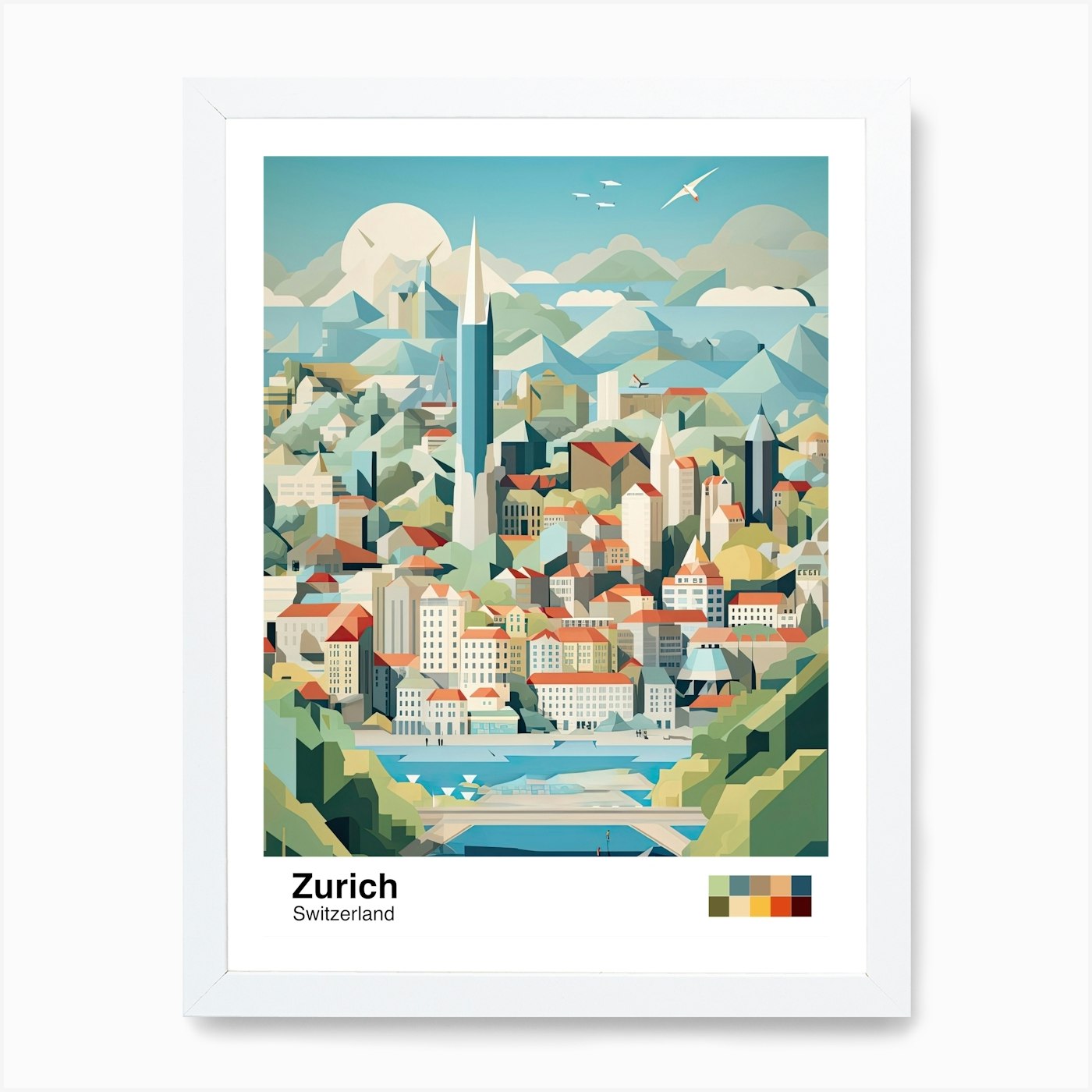 Zurich, 2 Geometric Gallery Poster Fy Illustration Geometric by Art Print Switzerland, Wonders -