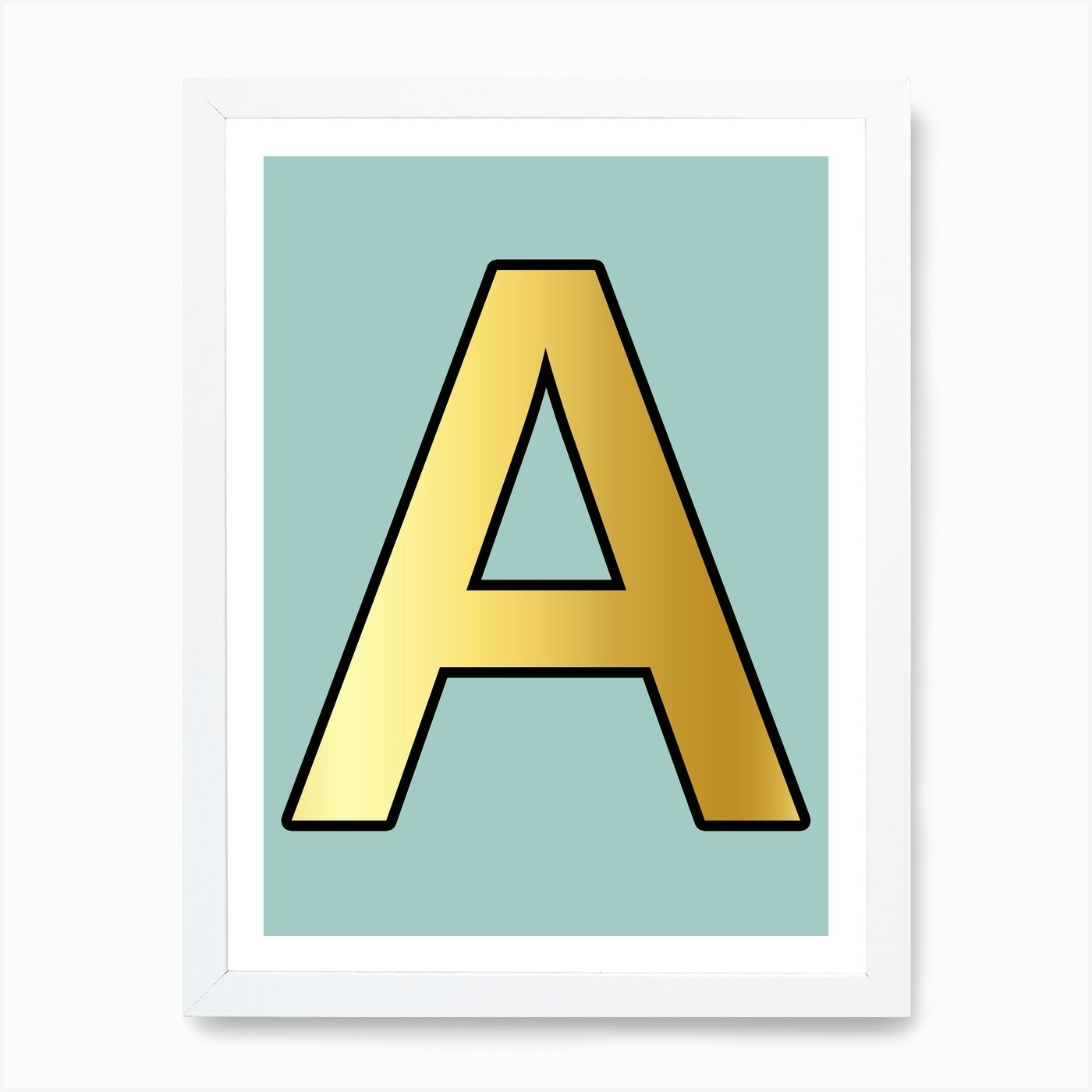 letter a gold alphabet light blue art print by mambo fy