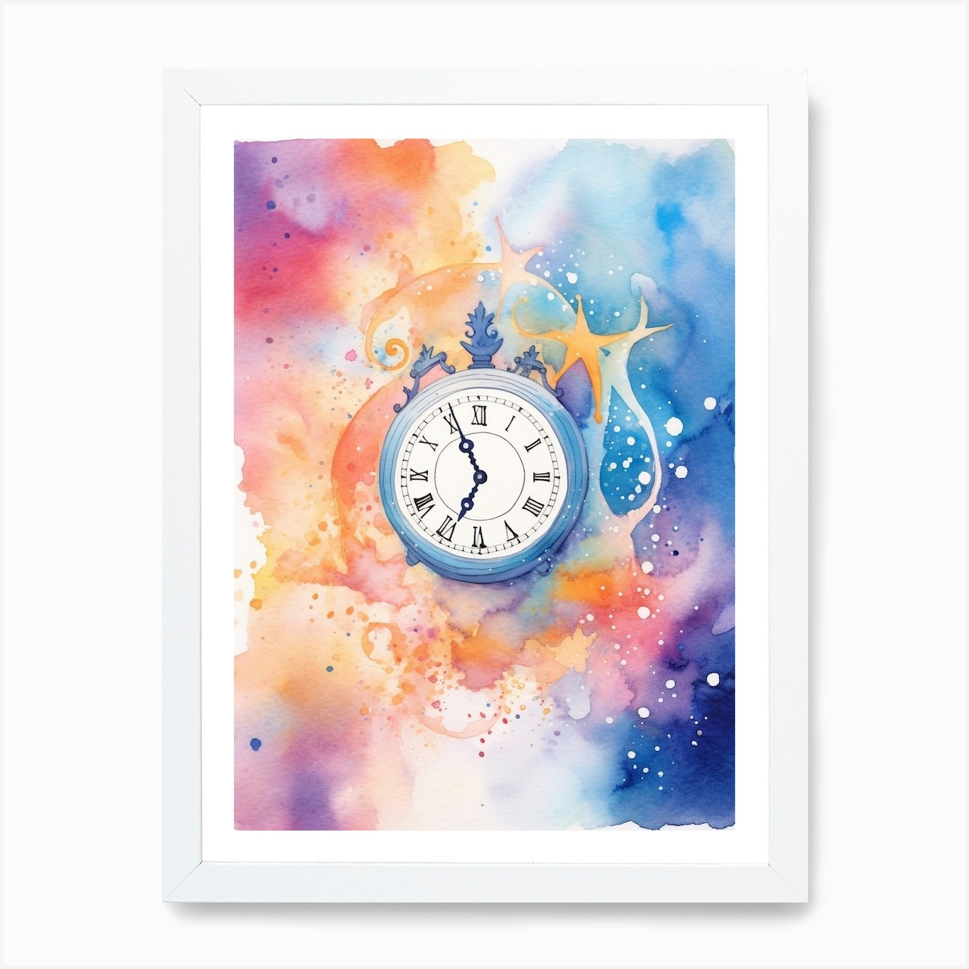 Watercolour Space Clock Celestial 1 Framed Wall Art Poster Canvas Print Picture - Picture 3 of 4