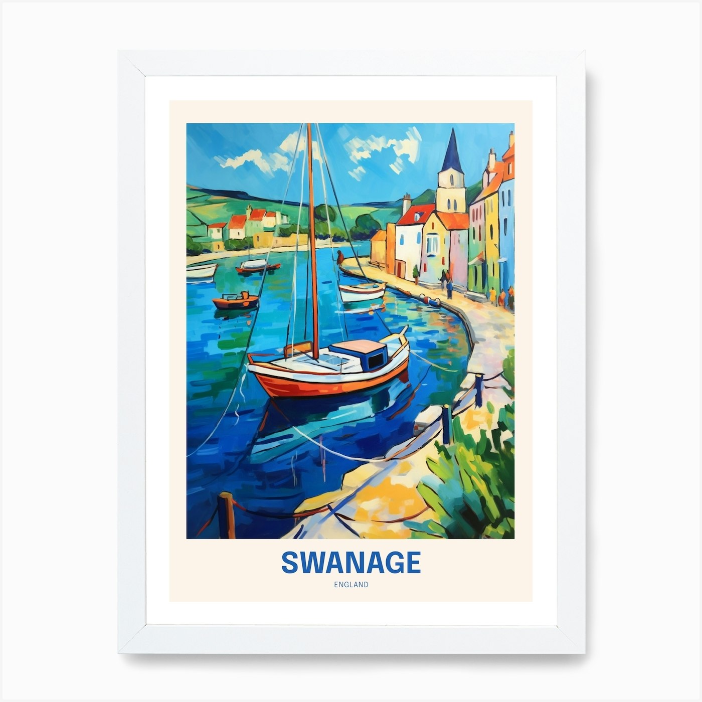 Póster de viaje Swanage England 5 Reino Unido enmarcado arte de pared póster lienzo impresión imagen - Imagen 3 de 4