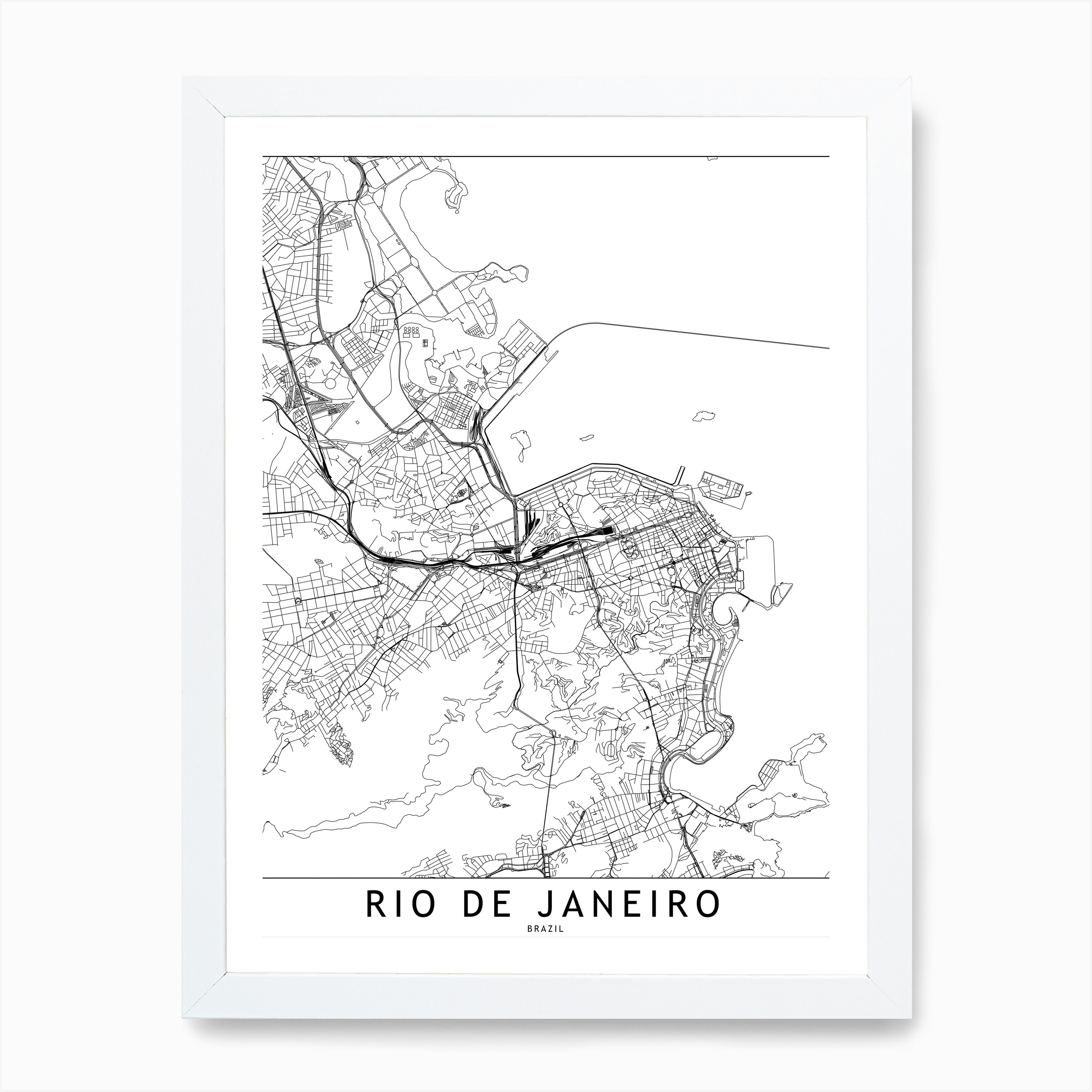 Rio De Janeiro White Map Art Print By Multiplicity Fy