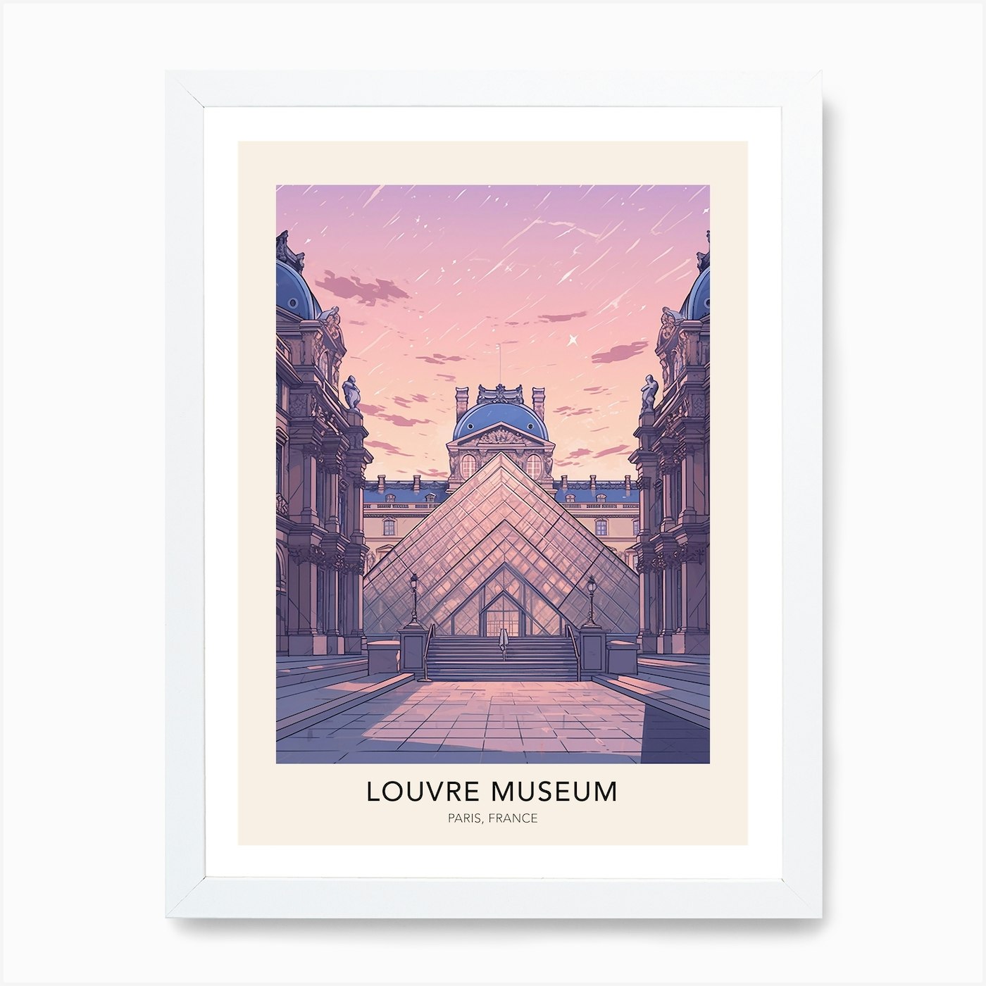 Paris France Louvre Museum Travel Poster by Olahoop Travel Posters Fine Art Paper Poster ( places > Europe > France > Paris > The Louvre Museum art) 