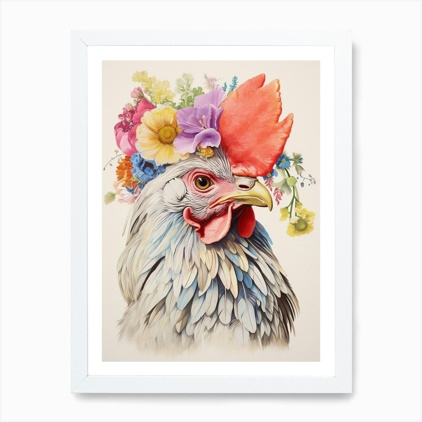 Bird With A Flower Crown Chicken 3 Framed Wall Art Poster Canvas Print Picture - Picture 3 of 4