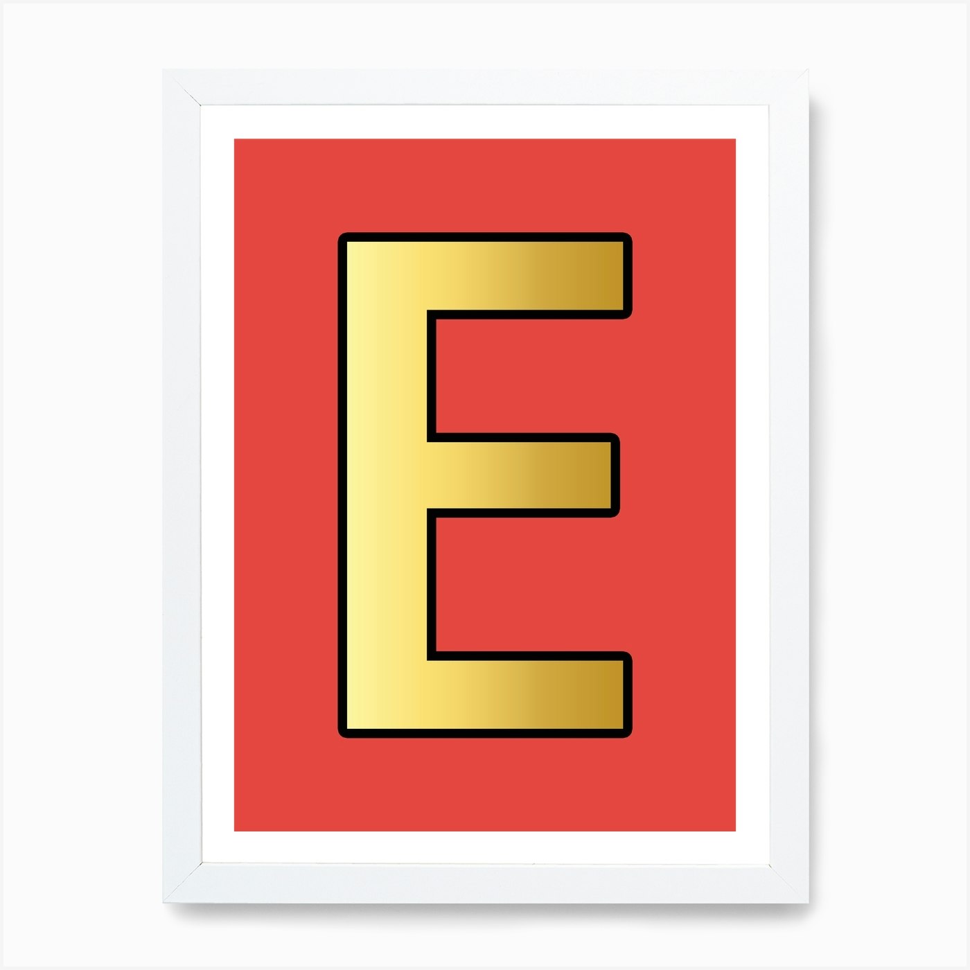 letter e gold alphabet red art print by mambo fy