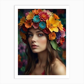 Girl in a flower hat Art Print