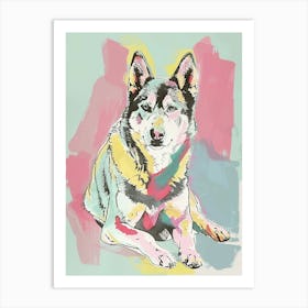 Alaskan Malamute Pastel Line Watercolour Illustration  3 Art Print