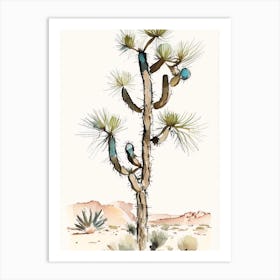 Joshua Tree By Desert Spring Minimilist Watercolour  (3) Art Print
