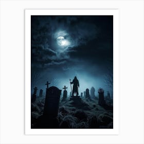 Death Fear Rising Full Fog Gravestone Dark Night Evil Background Holiday Horror Undead (16) Art Print