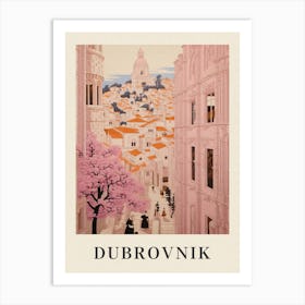 Dubrovnik Croatia 4 Vintage Pink Travel Illustration Poster Art Print