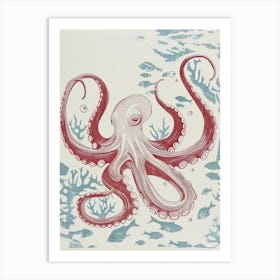 Octopus Making Bubbles Linocut Inspired 2 Art Print
