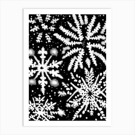 Pattern, Snowflakes, Black & White 2 Art Print