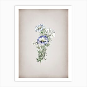 Vintage Sky Blue Alona Flower Botanical on Parchment n.0225 Art Print