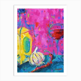 Oil, Garlic, Chili, Red Wine Art Print