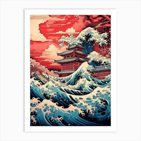 Tsunami Waves Japanese Illustration 6 Art Print