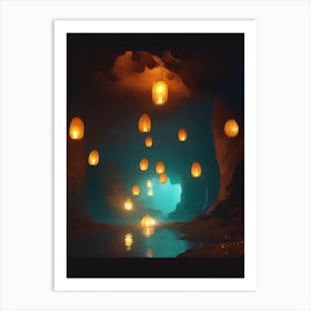 Cave With Lanterns Art Print