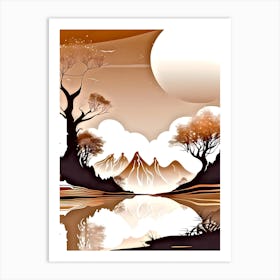 Landscape With Trees And Moon 2 Art Print