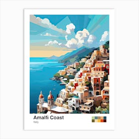 Amalfi Coast, Italy, Geometric Illustration 1 Poster Art Print