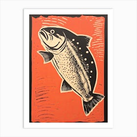 Salmon, Woodblock Animal  Drawing 4 Art Print