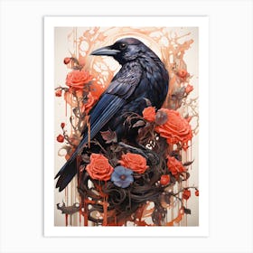 Crow Floral 1 Art Print