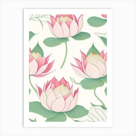 Lotus Flower Repeat Pattern Pencil Illustration 2 Art Print