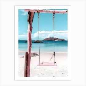 Pink Swing On The Beach Art Print