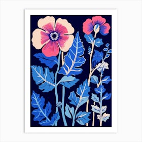 Blue Flower Illustration Hollyhock 2 Art Print