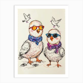 Pigeons In Sunglasses Art Print