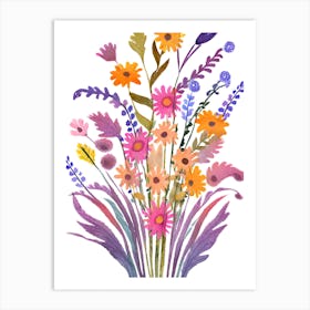 Watercolor Flowers In A Vase Art Print