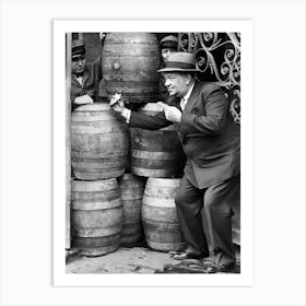 Prohibition, Man With A Beer Barrel, Bar Cart Decor, Vintage Black and White Old Photo Art Print