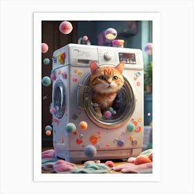 Cat In Washing Machine 9 Art Print