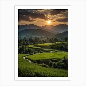 Sunset Over Rice Fields Art Print