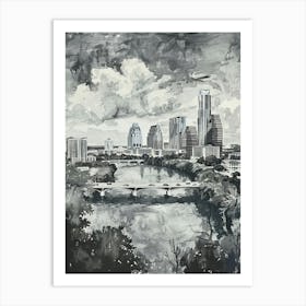 Skyline Austin Texas Black And White Watercolour 3 Art Print