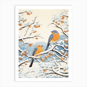 Winter Bird Painting Bluebird 1 Art Print