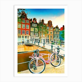 Bikes On Typical Arch Bridges In Amsterdam Canals Art Print