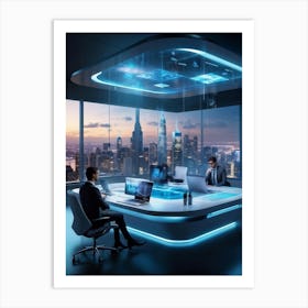 A Futuristic Tech Support Management Office Utilizing Ai And Cloud Solutions Holographic Projection (5) Art Print