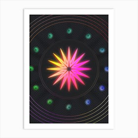 Neon Geometric Glyph in Pink and Yellow Circle Array on Black n.0439 Art Print