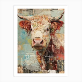 Retro Highland Cow Collage 4 Art Print