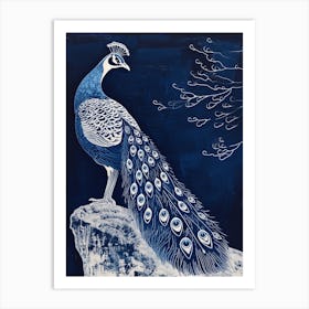 Peacock On A Rock Linocut Inspired 1 Art Print