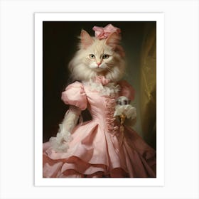 Cat In Pink Dress With Bows Rococo Style 7 Art Print